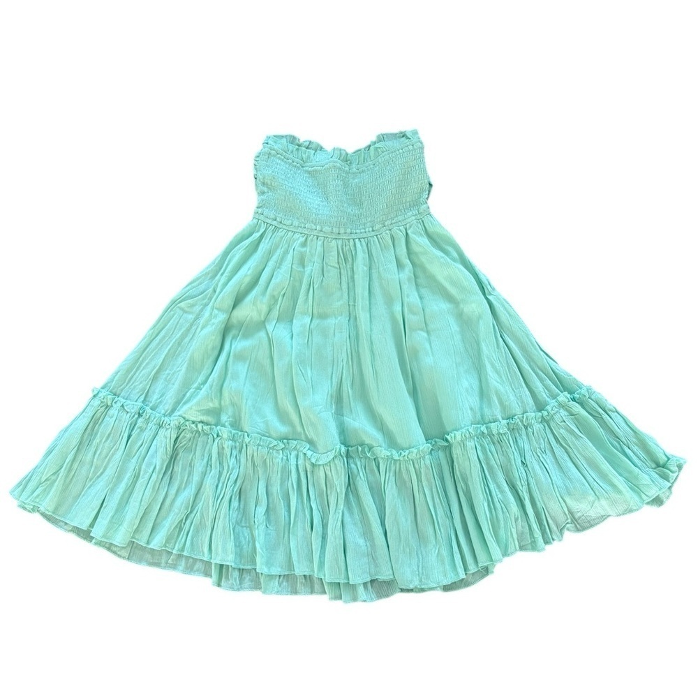 Green Ruffled Tiered Strapless Sundress - Picture 3 of 7